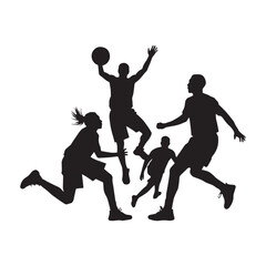 Vector people are playing basketball with a simple silhouette style white Background.