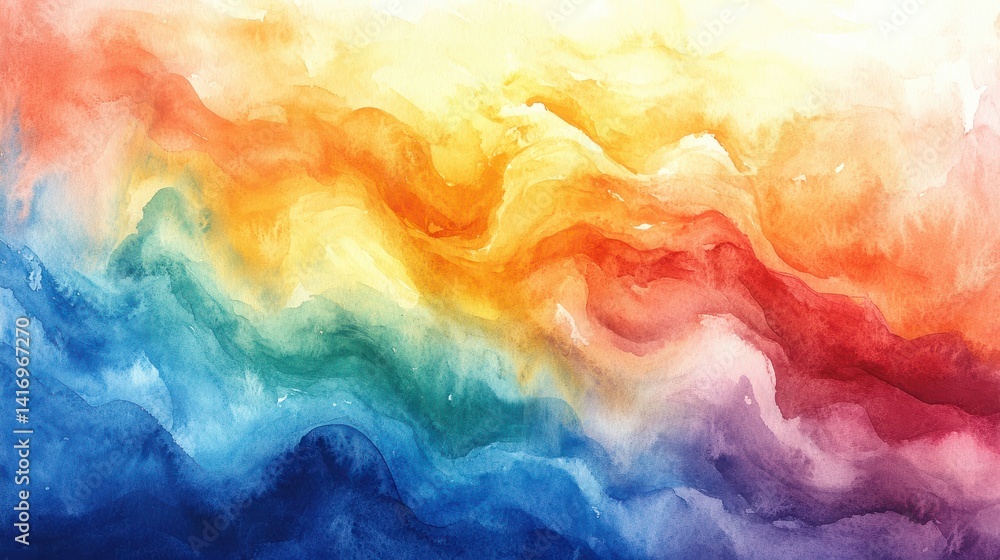 Poster vibrant abstract watercolor background with waves of colorful hues and soft transitions in a fluid a