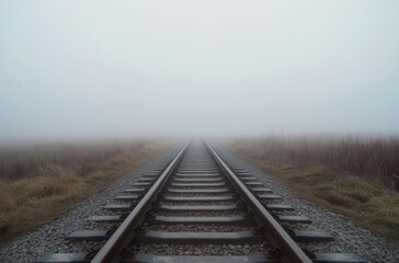 Fototapeta premium Railway tracks stretching endlessly into the horizon,