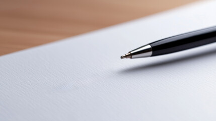 Sleek Silver Ballpoint Pen Resting on Textured White Paper in Simple Office Setting