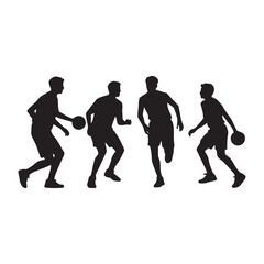 Vector people are playing basketball with a simple silhouette style white Background.