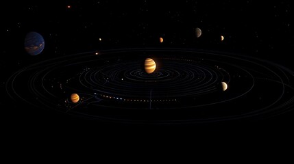 Obraz premium Galactic solar system planetary orbit star constellation interstellar cosmic space education drawing picture