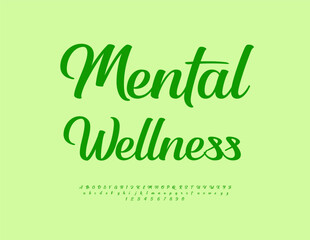 Naklejka premium Vector Artistic logo Mental Wellness. Green Calligraphic Font. Stylish Alphabet Letters and Numbers set.