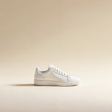 White sneakers on beige background