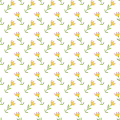 Seamless Pattern of Vibrant Yellow Flowers with Green Stems on White Background