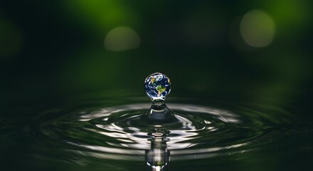 Our Precious Planet: A Water Drop Reflecting Earth's Beauty and Fragility