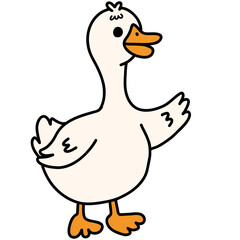 Cute duck, goose cartoon hand drawn illustration