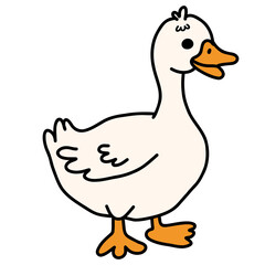 Obraz premium Cute duck, goose cartoon hand drawn illustration