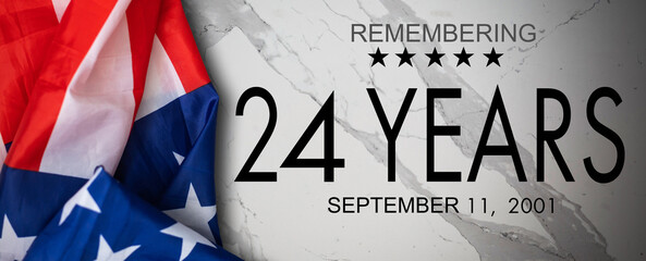 Patriot Day banner template. September 11 Memorial Day for the United States of America concept. Remembrance Day for the Victims of the Terrorist Attacks. Patriot Day photo collage.