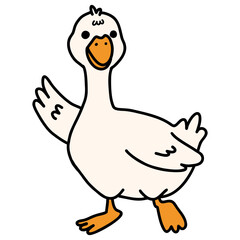 Cute duck, goose cartoon hand drawn illustration
