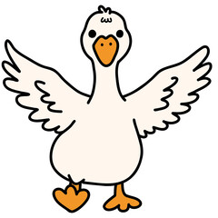 Cute duck, goose cartoon hand drawn illustration