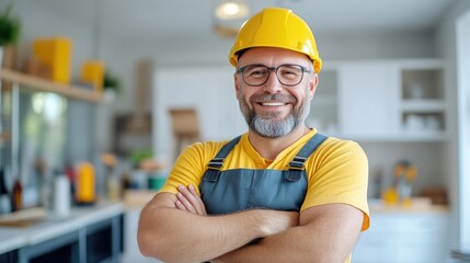 Smiling handyman in kitchen