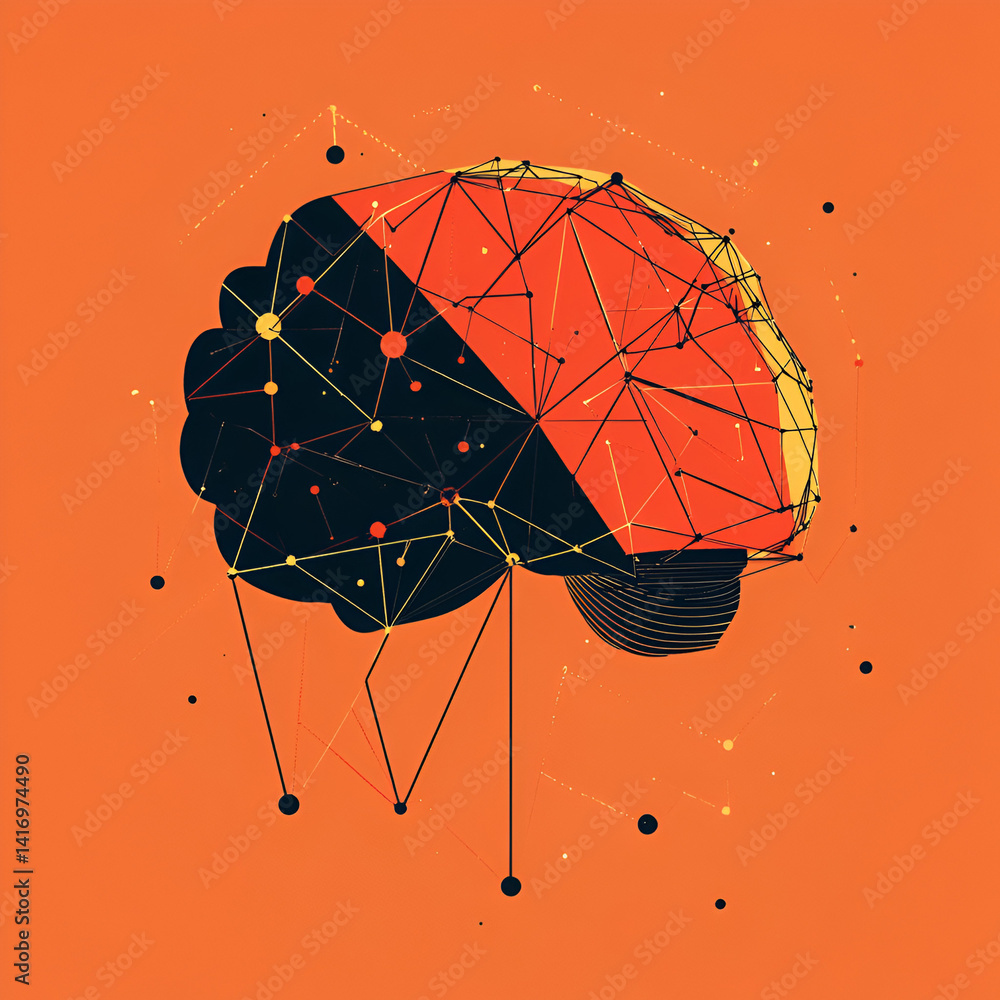 Poster exploring an ai brain symmetry digital art space geometric composition minimalist environment abstra