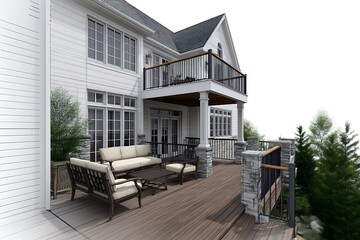 Home deck plan with seating highlights architectural design elements
