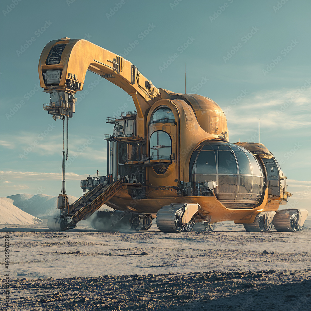Poster constructing ai-powered machines futuristic landscape digital art sci-fi environment aerial view tec