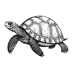 Wood Turtle hand drawn coloring page and outline vector design white Background.