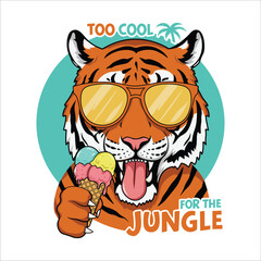 Too Cool For The Jungle Tiger Eating Ice Cream Vector