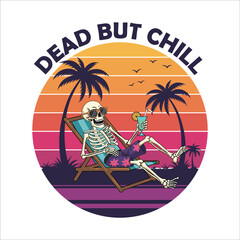 Dead But Chill Skeleton on Beach Vector Illustration