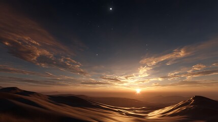 Sunset over desert mountains