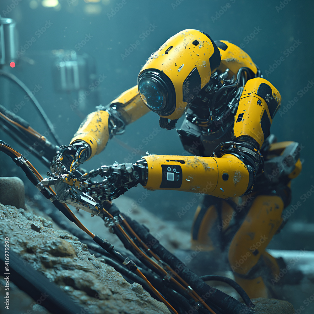 Poster exploring underwater robotics deep sea technology showcase submerged environment close-up innovation