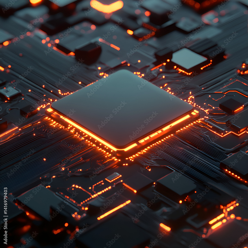 Poster exploring futuristic technology concepts digital environment abstract art high-tech design close-up 