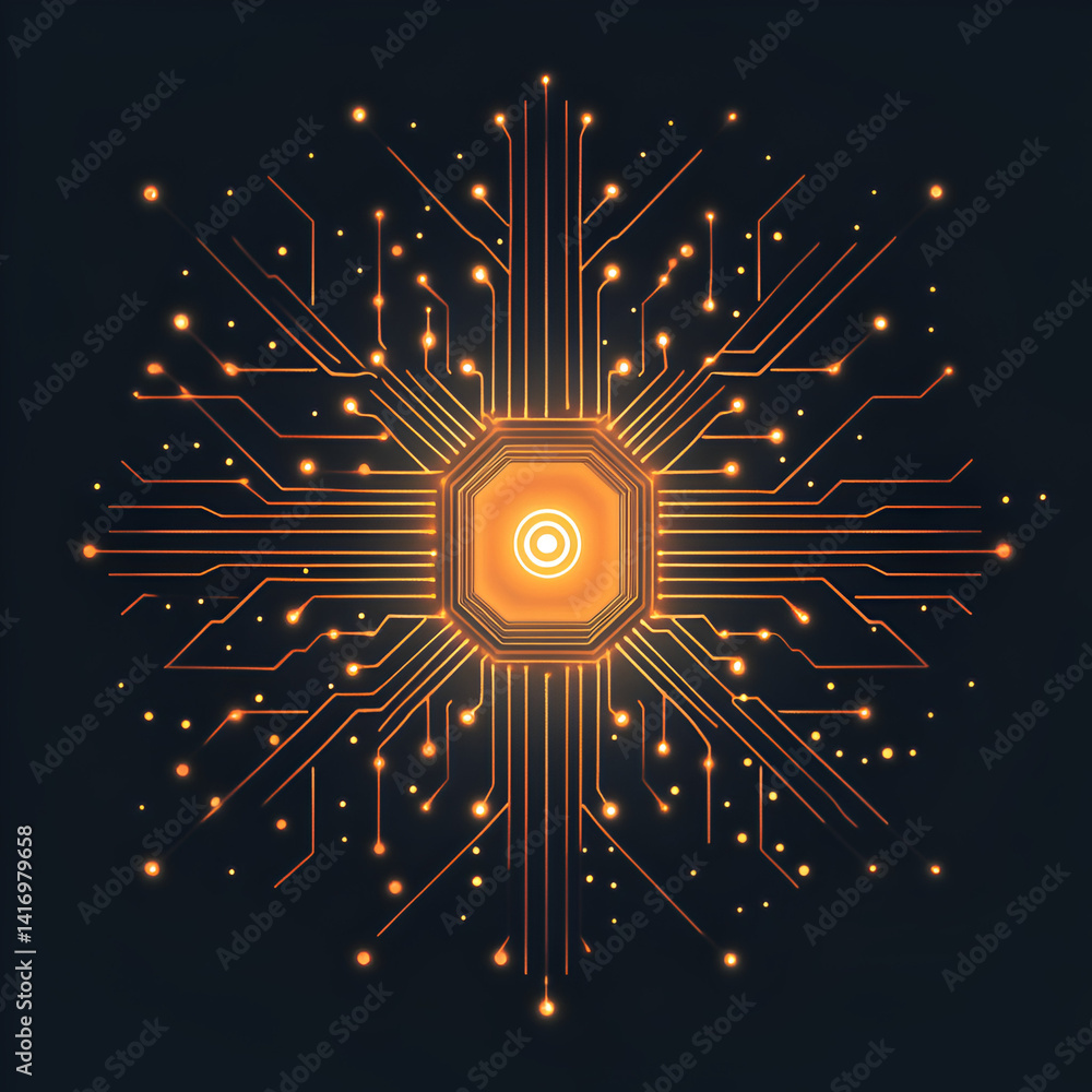 Poster technological innovation event circuitry design showcase digital space graphic art futuristic viewpo