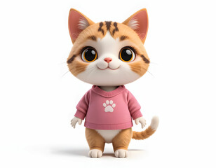 Fototapeta premium A sweet digital art image of a cat character with a happy expression, dressed in a pink paw-print sweater.