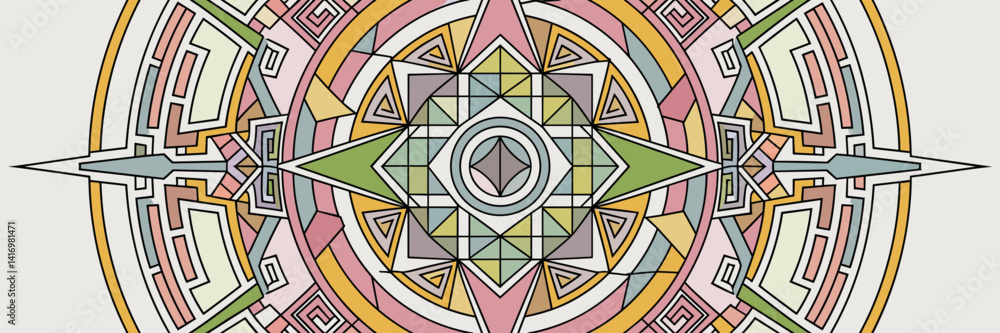 Poster digital sacred geometry mandala with intricate interlocking patterns