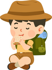 Cartoon Child Enjoying a Snack Outdoors Boy