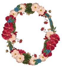 Art nouveau invitation card with vintage flowers and berries. Romantic wreath, inspiration 