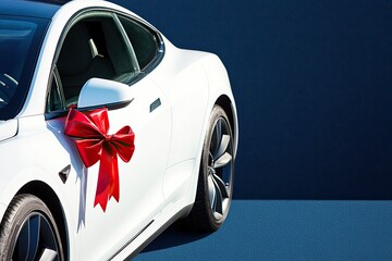 White car with red bow