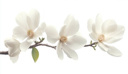 Delicate White Magnolia Blossoms on Branch with Soft Background for Spring and Nature Themes