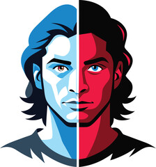 Duality of light and dark in a split portrait