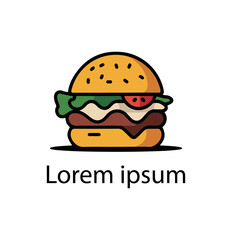 Colorful Burger Icon. Fast Food Logo for Restaurant, Delivery, Snack Bar, or Menu Design.