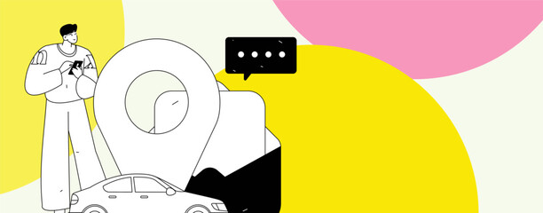 Flat vector concept operation hand drawn illustration of people taking a taxi
