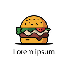 Colorful Burger Icon – Fast Food Logo for Restaurant, Delivery, Snack Bar, or Menu Design.