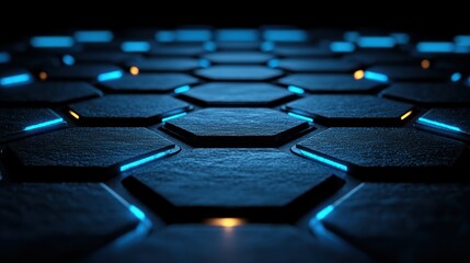 Hexagonal futuristic tech grid with glowing blue accents