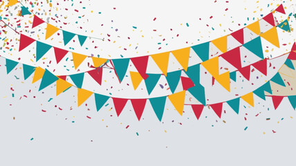 Obraz premium Happy birthday banner. Birthday party flags with confetti on white background