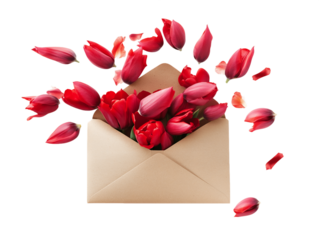 Red Tulips Overflowing from Kraft Envelope, PNG