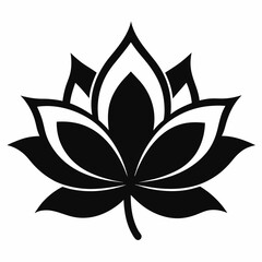 Beautiful lotus floral black icon vector on white background.