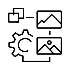 Mining image processing flow diagram with gears and visuals  