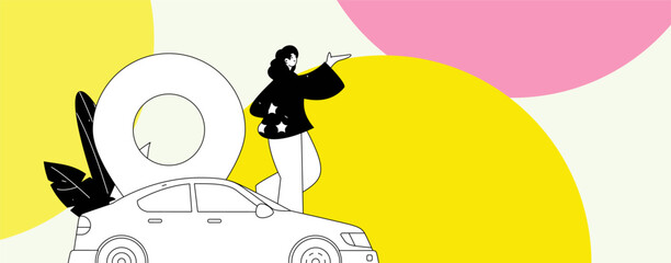 Obraz premium Flat vector concept operation hand drawn illustration of people taking a taxi 