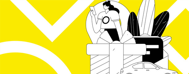 Flat vector concept operation hand drawn illustration of people taking a taxi
