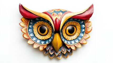 Vibrant Hand Carved Wooden Owl Mask Folk Art Colorful Bird Decoration