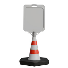 High-visibility mini billboard mockup on a traffic cone with striped design, perfect for temporary alerts or roadwork signage – 3D isolated views