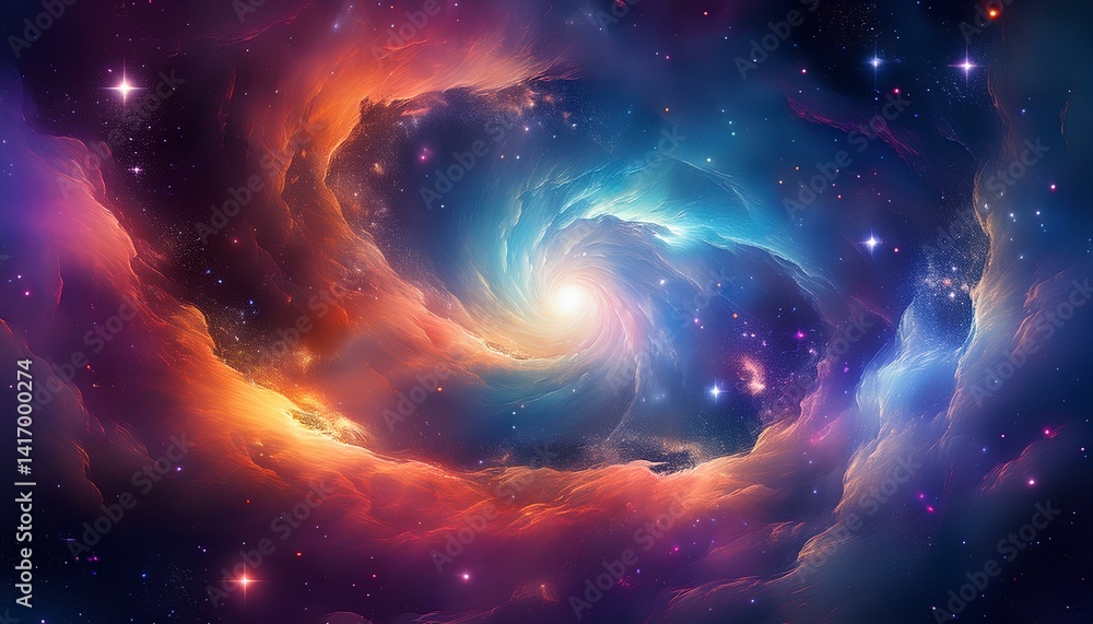 Poster abstract space background illustration. Cosmic nebula in space with a background of stars.
