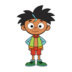 Cartoon boy with casual attire standing with hands