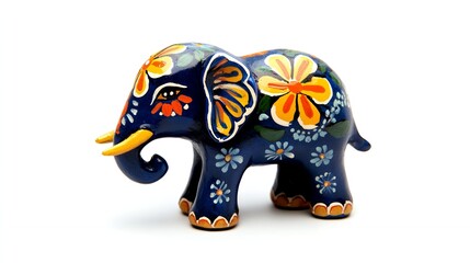 Hand painted Blue Elephant Figurine with Floral Design Indian Craftsmanship Decorative Ornament