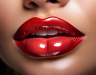 Obraz premium close up of a woman lips with red lipstick