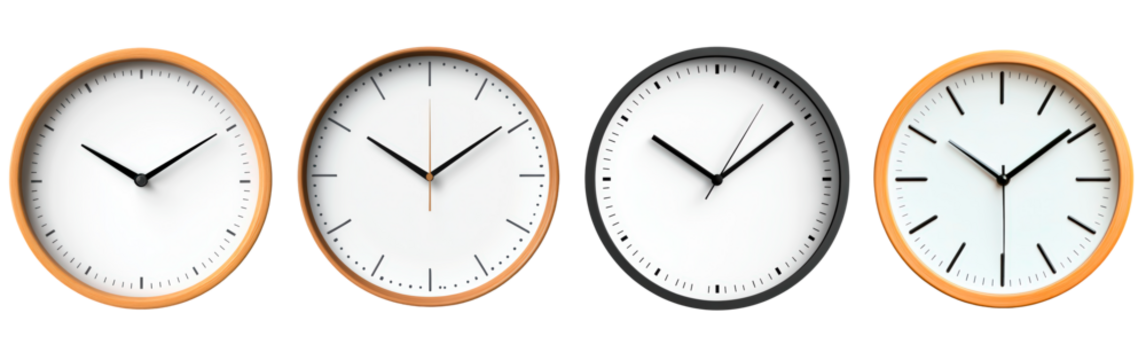 Minimalist wall clock isolated on transparent background